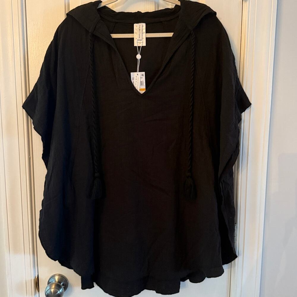 Trina Turk NWT ($152) | Black Gauze Short Sleeve Poncho Swim Cover-Up | size S/M